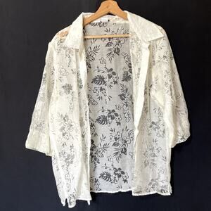 Salon Studio long sleeved button down lace floral sheer shirt women's XL